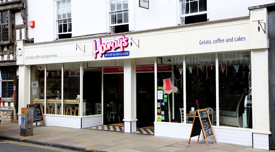 Hoorays Gelato shopfront in the historic town of Stratford-upon-Avon.